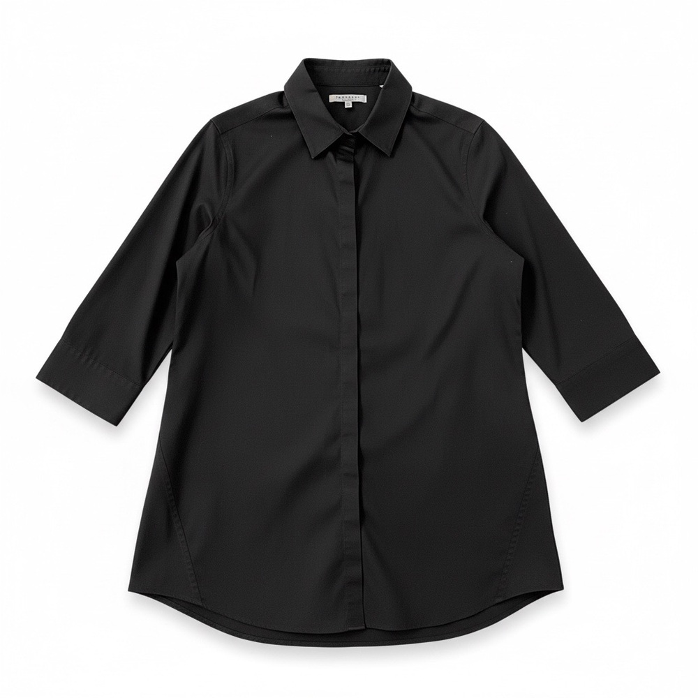 Foxcroft Classic Black Non Iron Stretch Shaped Top 3/4 Sleeve Size 10